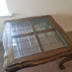 Antique Leaded Glass Coffee Table And End Tables