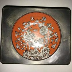 Vintage Hh Ashtray 7 1/2” x 6” x 1 4”3/4” Japan Hand Painted Hong Kong Porcelain Encased In Pewter