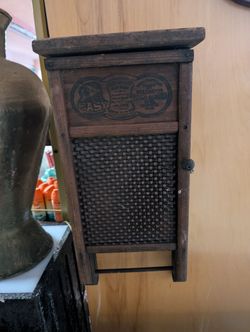 Vintage Columbus Washboard Lazy Silver Easy Wood Washboard Cabinet Advertising