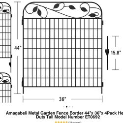 Amagabeli Metal Garden Fence Border 44”x 36”x 4Pack Heavy Duty Tall Model Number ET0692