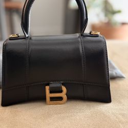 Balenciaga Black Leather XS Hourglass Top Handle Bag