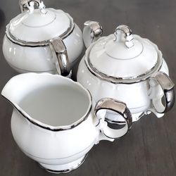 Silver Sonata Fine China Harmony House , Made In Japan 3639,  10 0z Creamer, (2)Sugar Bowls