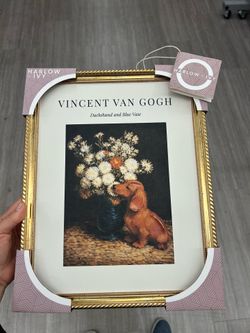NWT Vincent Van Gogh Dachshund and Blue Vase Framed Art