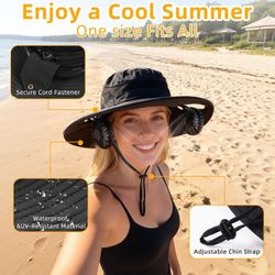 2-in-1 Sun Hat with Detachable Neck Fan, UPF 50+ Wide Brim, 3-Speed Adjustable, Rechargeable Outdoor Essentials for Men Women Fishing Gardening Travel