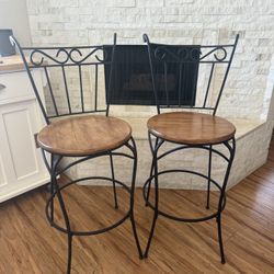Cast Iron and Wood Bar Stools