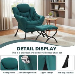 Kokel - Modern Lazy Chair with Ottoman Lounge Accent Reading Chair for Living Room