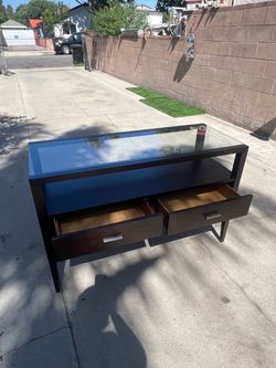 Dark Wood Stand with Glass Top