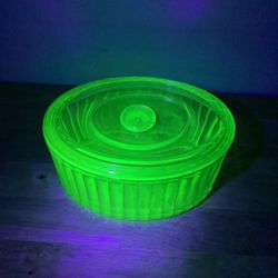Vintage Uranium Glass Oval Single Handle Refrigerator Dish