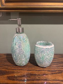 Mosaic Glass Soap Dispenser and Tumbler Set