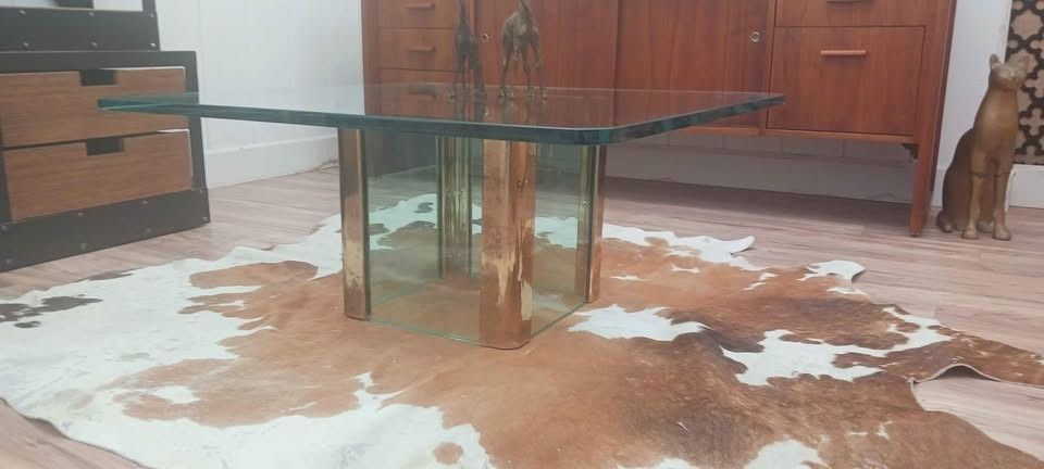 Designer Brass And Glass Cocktail Coffee Table