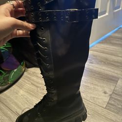 Black knee high platform boots 