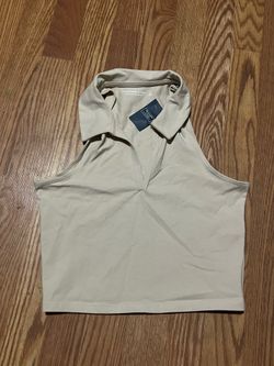 Abercrombie & Fitch Black V-Neck Sleeveless Halter Crop Top With Collar Small