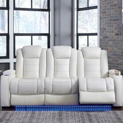 Party Time Power Reclining White Sofa

