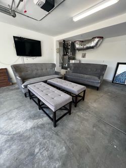 Gray velvety 4 pc set sofa