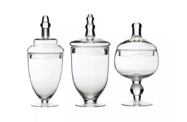 Set of 3 Glass Lidded Apothecary Jars