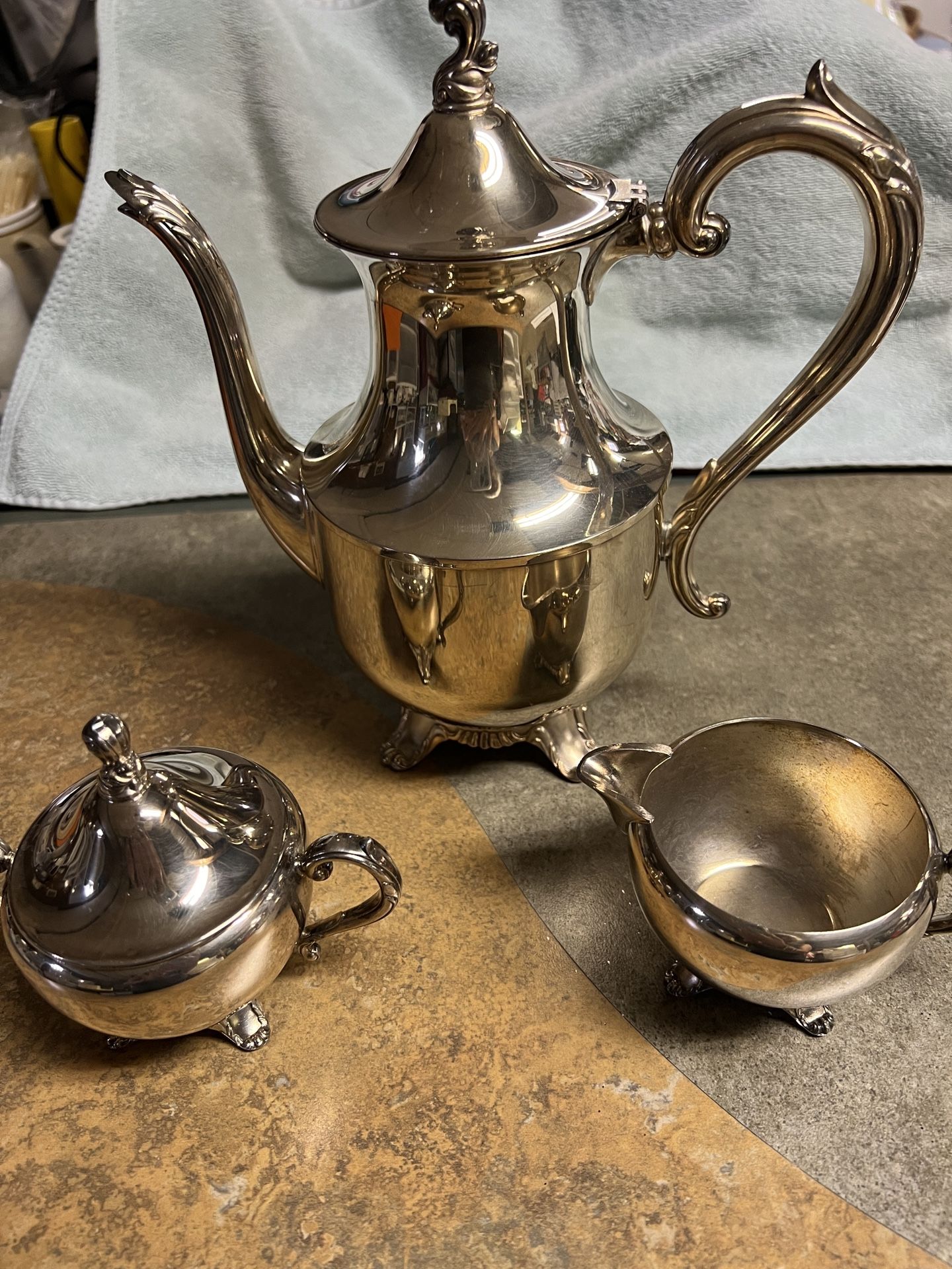 Drinking Set With Tea Kettle With Suger And Creamer.