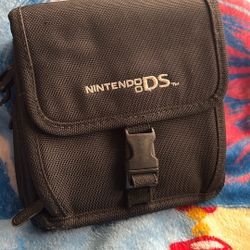 Black Nintendo DS console travel bag with an adjustable shoulder strap
