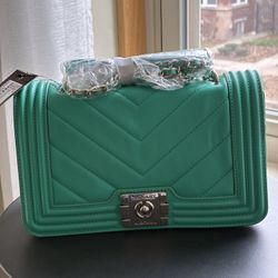 V Quilting Badgley Mischka Crossbody Purse - Green with Silver Hardware