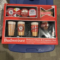 Budweiser Deluxe Glass & Coaster Set - NEW