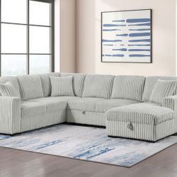 New Sectional Corduroy Grey
