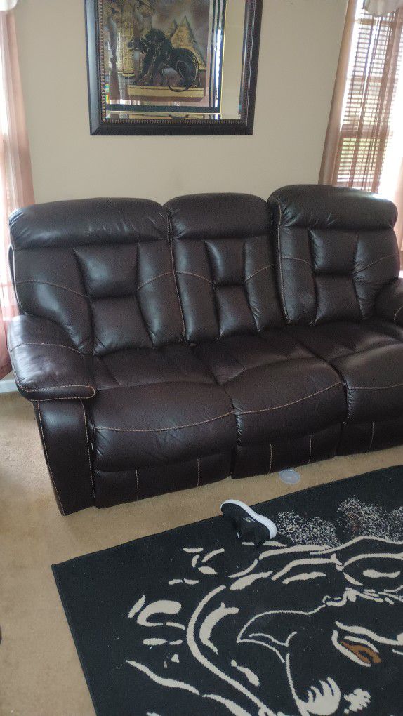 Dark Brown Leather Recliner Sectional 
