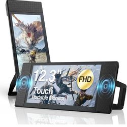 Portable Touchscreen Monitor - 12.3" 1080P Gaming Monitor with Dual Speakers/Foldable Stand, Laptop Screen Extender with IPS FHD for Switch, Xbox, PS5