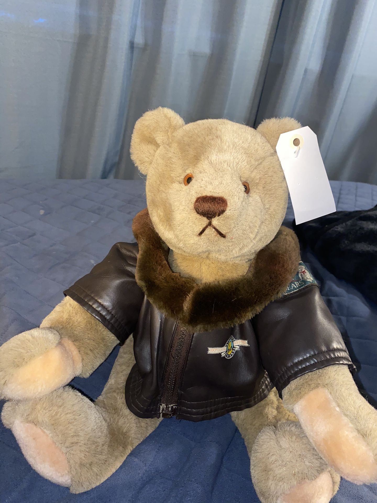 Vintage 1982 GUND Bialosky Jointed Teddy Bear, Aviator Pilot Bomber Jacket