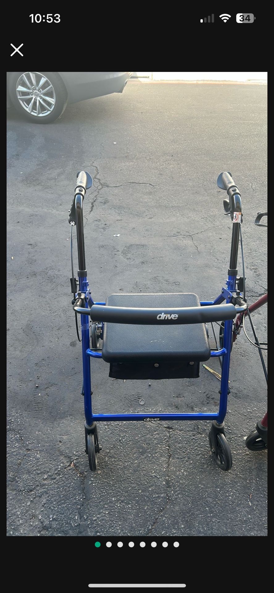 Drive Medical 10257BL-1 4 Wheel Rollator Walker With Seat, Steel Rolling Walker, Height Adjustable, 7.5" Wheels, Removable Back Support, 300 Pound Wei