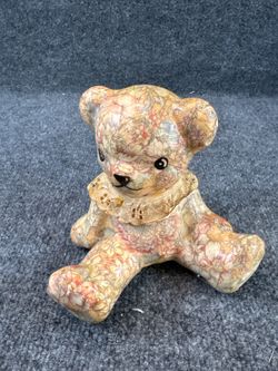 Vintage Style Floral Teddy Bear Figurine Ceramic Resin Decorative Collectible