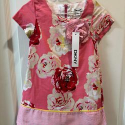 DKNY Pink Floral Easter/Spring Dress-Size 4t (3T)--New With Tags