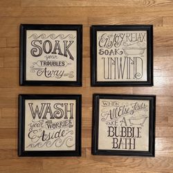 Pier 1 Style Bathroom Wall Art – 4 Piece Framed Set