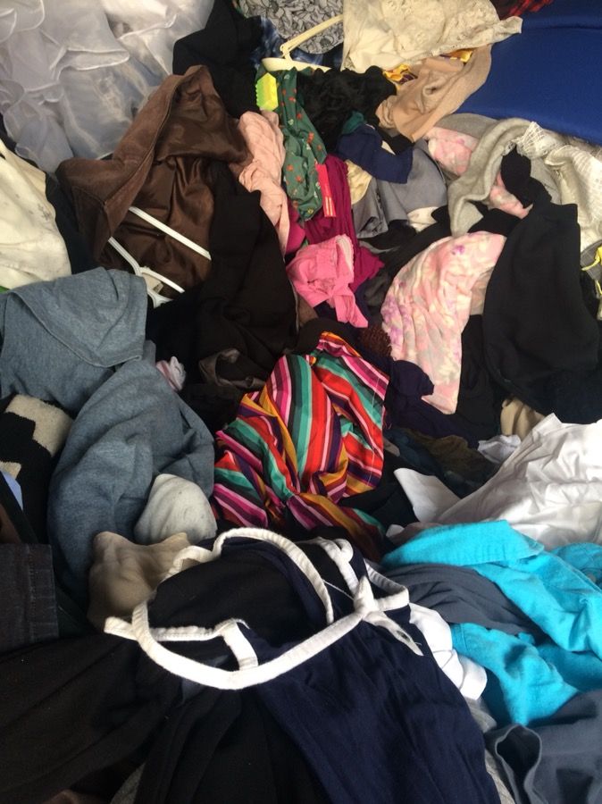Storage full of clothes ready for swap meet