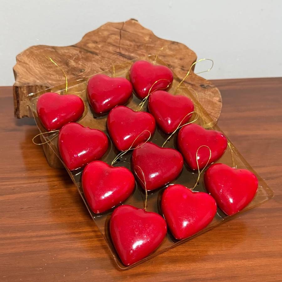 Set Of 12 Vintage Holiday Christmas Valentine Heart Plastic Decor Ornaments Made In Taiwan