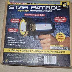 Star Patrol Mega-Bright Rechargeable Spotlight,Tactical & Emergency Flashlight, 10 Modes, Turbo Boost Up to 100%, Built-in Kickstand &