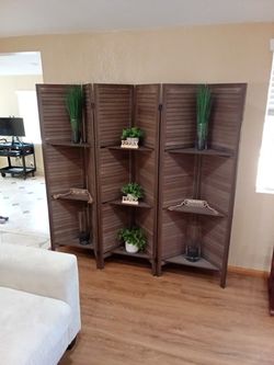 6 Panel Room Divider With Shelves.