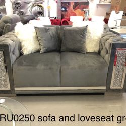 New Sofa And Loveseat Glamour Set Grey Tufted Arm Faux Diamond K furniture And More 5513 8th Street W Suite 10 Lehigh 