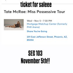 TATE MCRAE CONCERT TICKET TONIGHT 