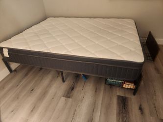 New queen mattress and bed frame with drawers