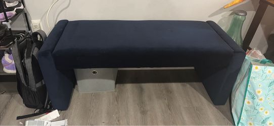Navy Blue Upholstered Storage Bench velvet