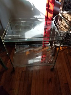 Two Tier Gold Glass Rolling Bar Cart