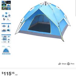 7 ft. x 7 ft. Pop-up 3-Person Camping Tent with Double-Deck, New, Sky Blue
