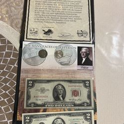 Jefferson Two Dollar Bills And Five Cents (4 pieces) with certificate