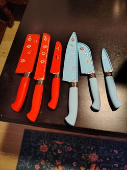 6-Piece Floral Kitchen Knife Set with Sheaths
