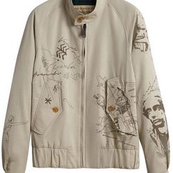 BURBERRY DOODLE SKETCH HARRINGTON BOMBER JACKET IN BEIGE