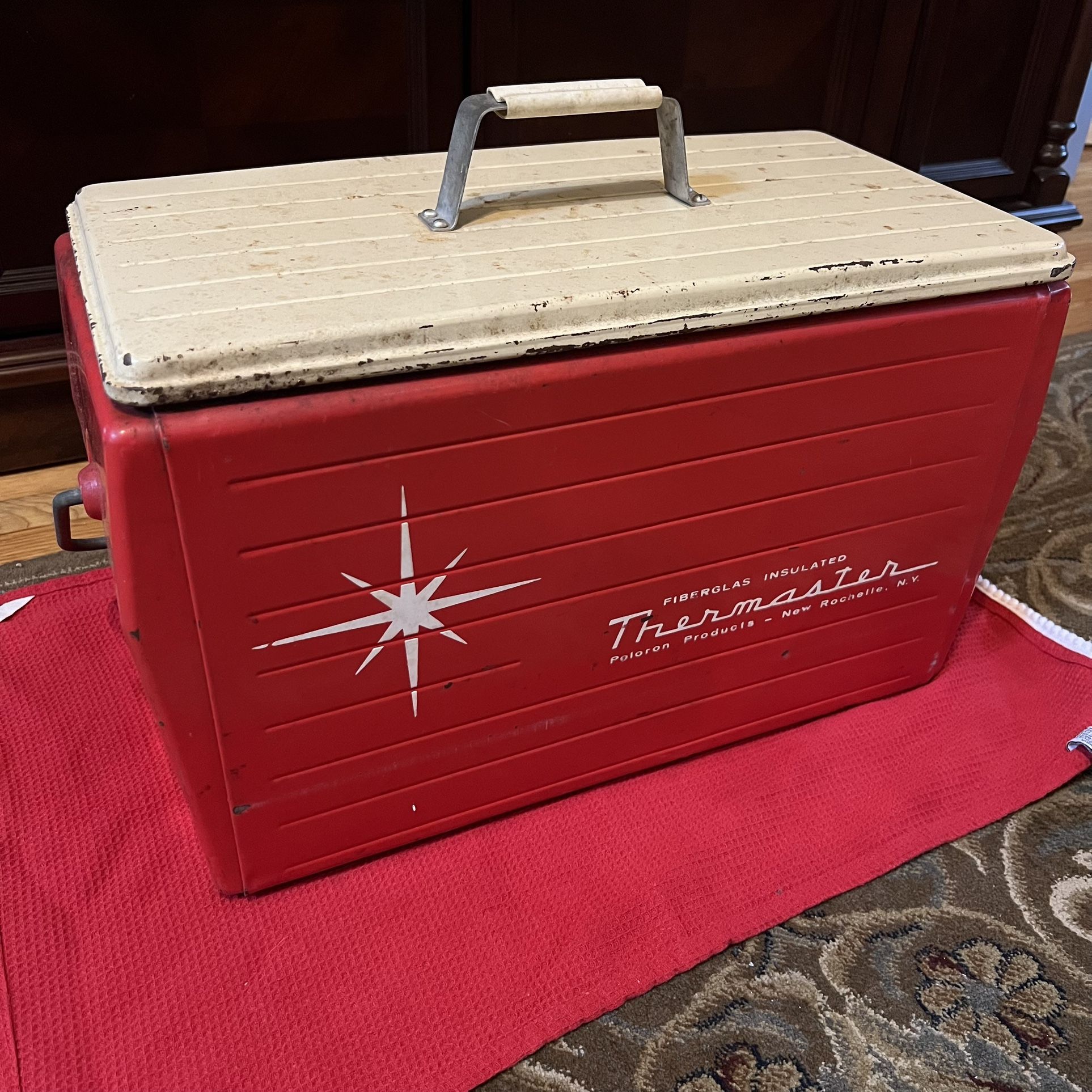 VTG 1950'S Poloron Thermaster Metal Cooler Ice Chest With Bottle Opener Original