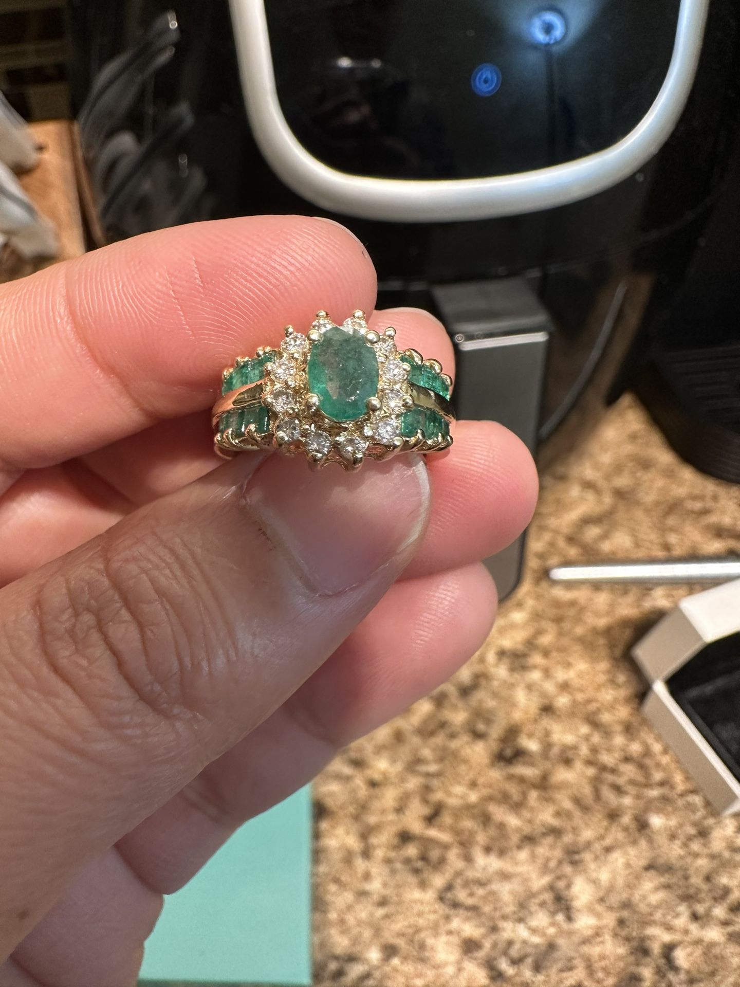 14k Yellow Gold 2 Ctw Emerald And Diamond ADL ring Size 6