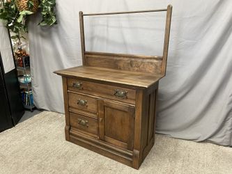 Antique Victorian Solid Oak Washstand w/ Built in Towel Bar