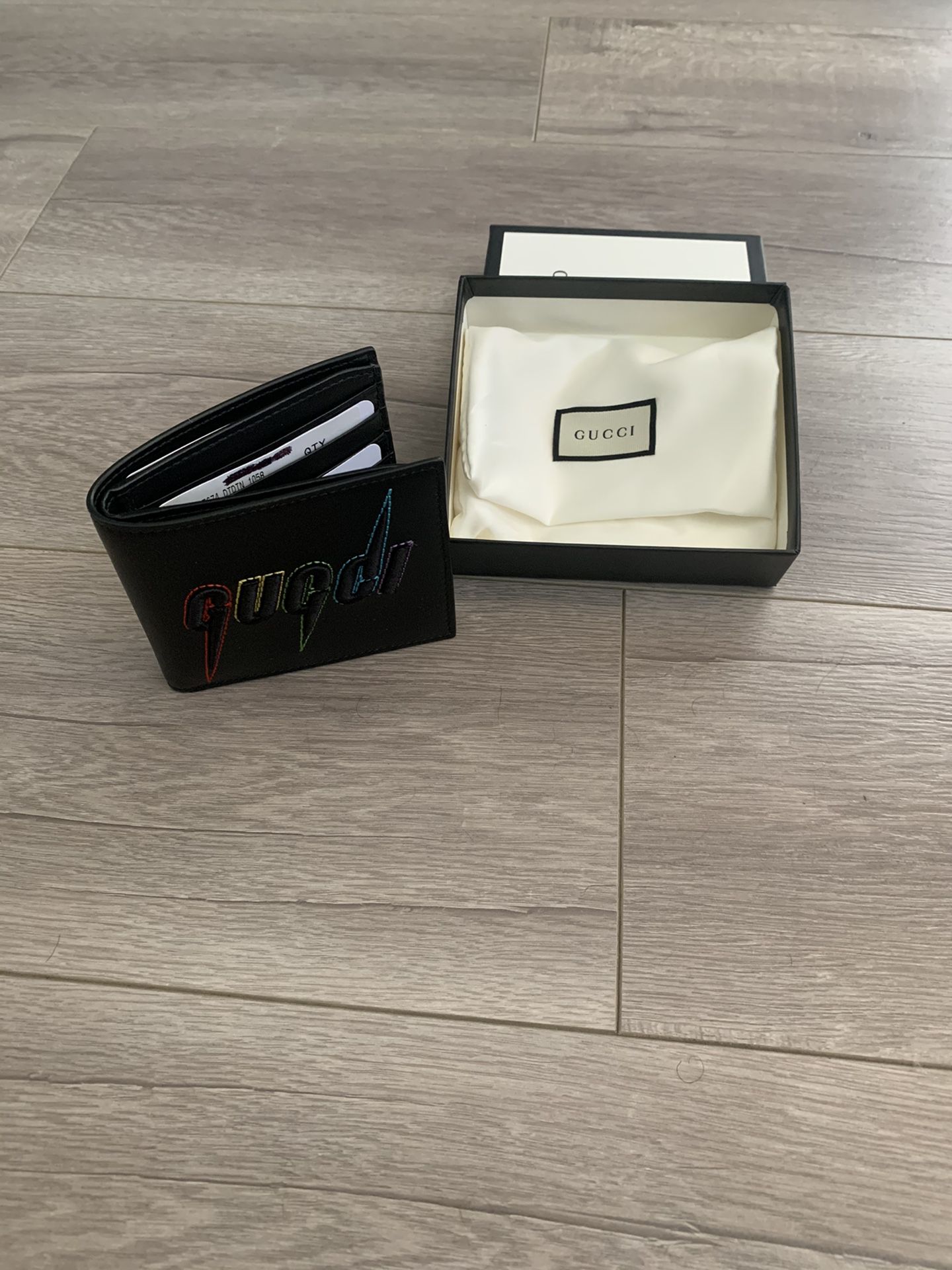 Gucci Wallet Black Colorful Rainbow Stitching