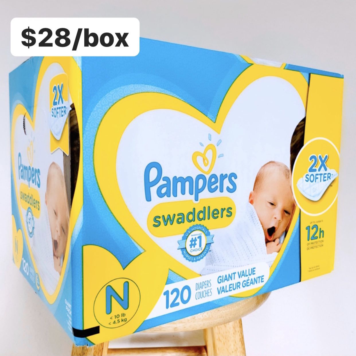 Newborn (Up to 10lbs) Pampers Swaddlers (120 baby diapers) *PROMO* BUY ANY 2 PAMPERS BRAND BIG BOXES, GET 1 FREE HUGGIES TUB 64ct