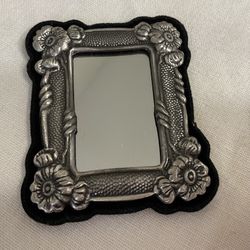 Vintage Silver Floral Small Purse Mirror Taiwan